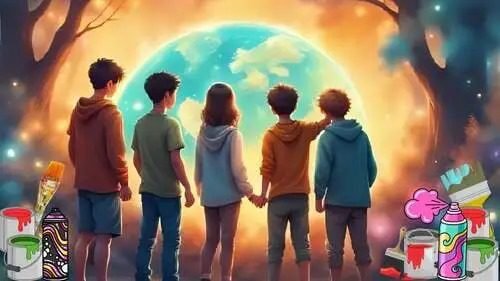 Montessori attività (0-18) Illustrazione di diversi bambini che convivono, giocano e camminano in un ambiente sicuro e vivace.