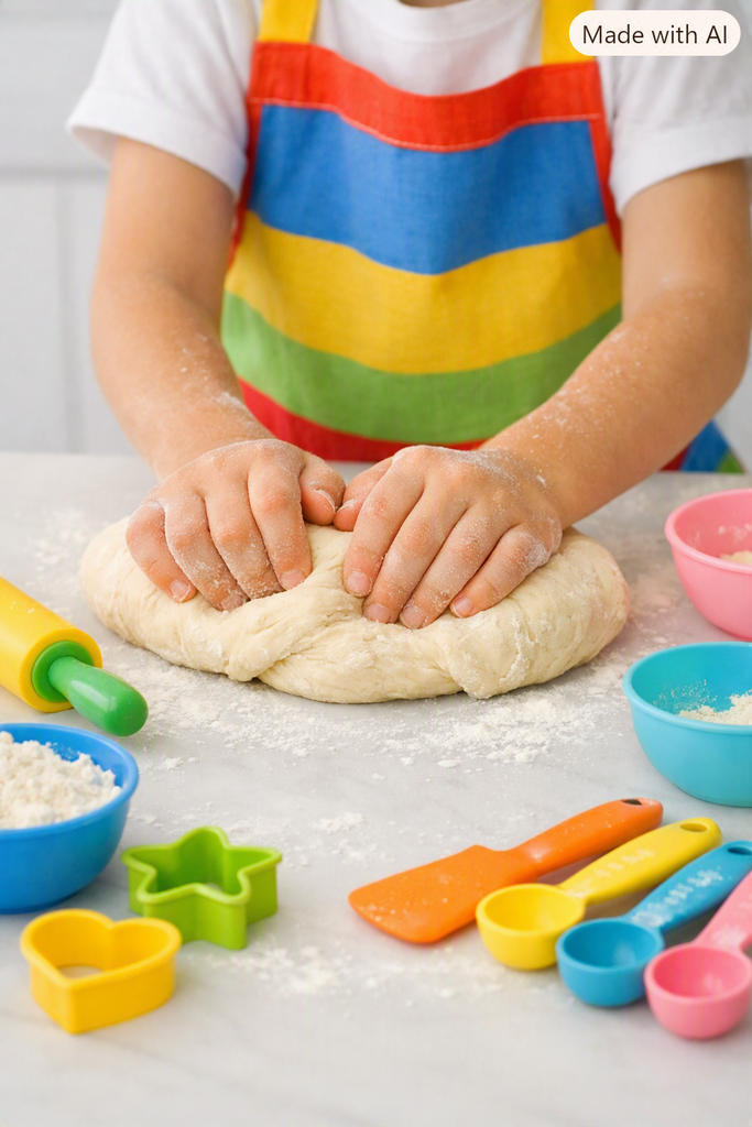 Attività dei piccoli in cucina, libri di ricette e giocattoli. 